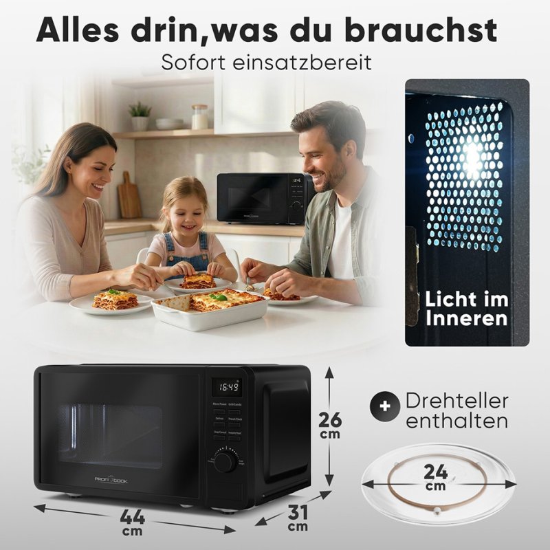 PROFI COOK microwave PC-MWG 1319, with grill, 20 litres, black